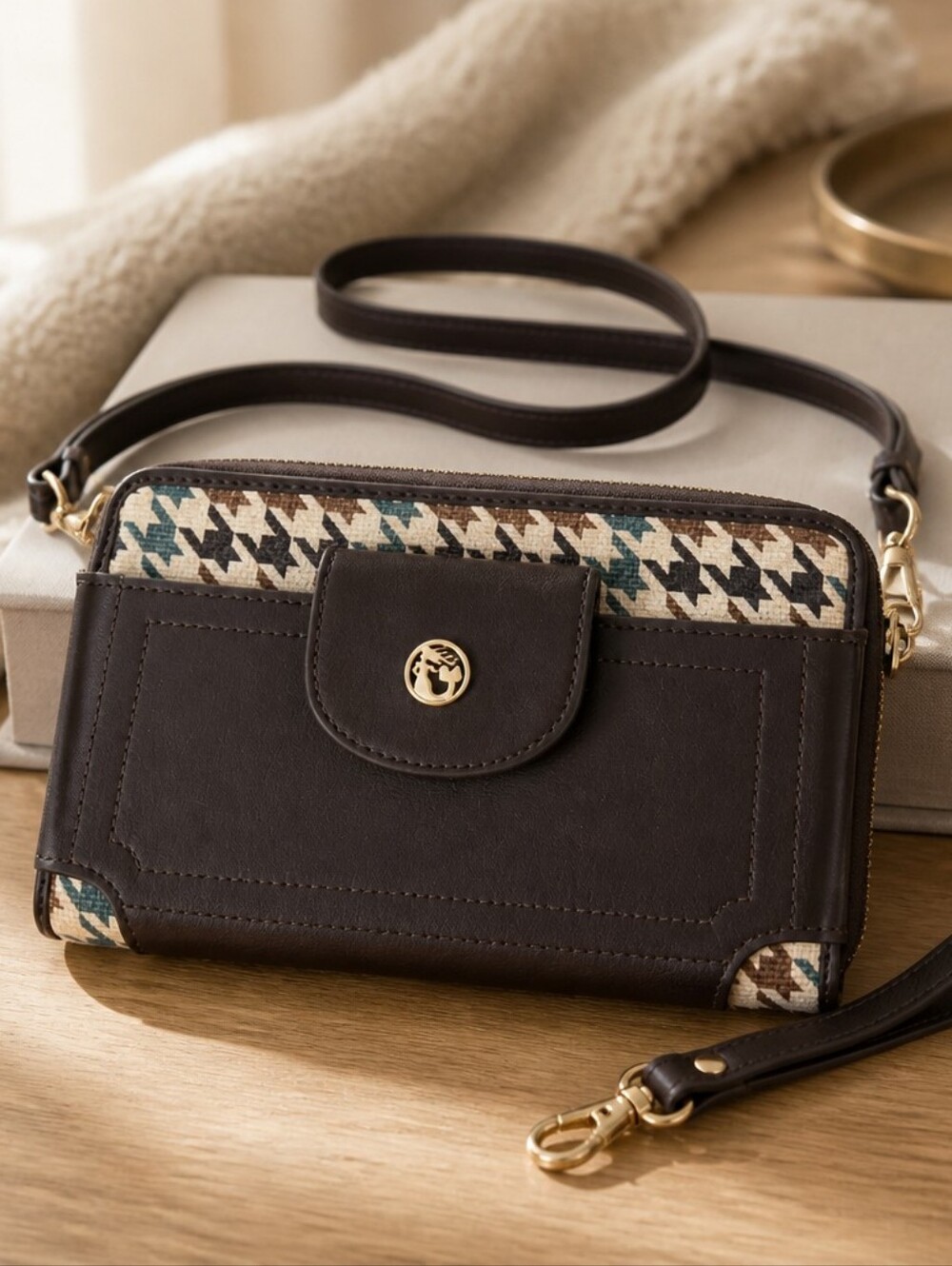 Spartina 449 Dark Brown Leather Crossbody Gold Accent